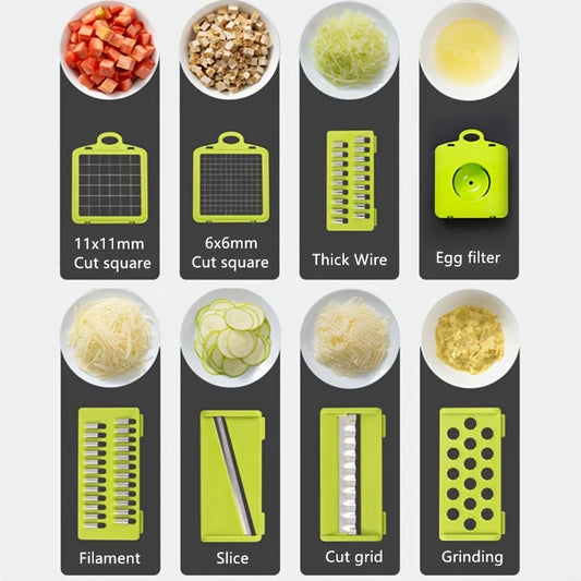 Multifunctional Vegetable Chopper – 13-in-1 Manual Slicer & Dicer with Stainless Blades