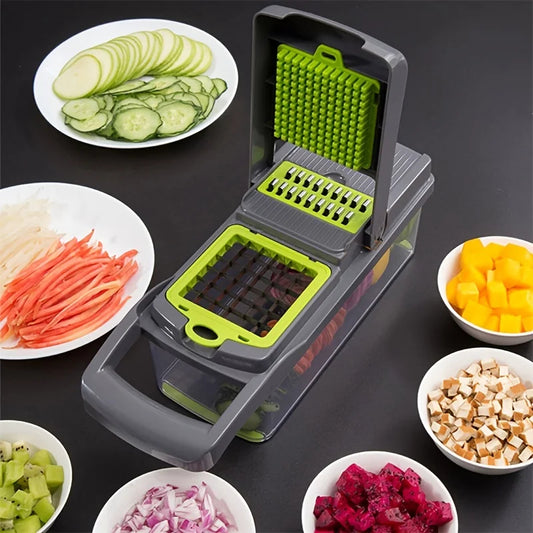 Multifunctional Vegetable Chopper – 13-in-1 Manual Slicer & Dicer with Stainless Blades